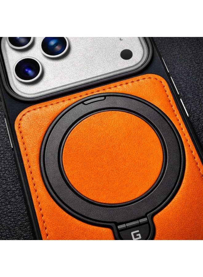 iPhone 17 Pro Leather-Style Magnetic Case  360 Rotation – Wireless Charging Ready, 5G Compatible, Slim Protective Cover with Ring Stand (Executive Orange) - Image 2